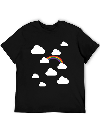 Rainbow Clouds Black Graphic Tee - Trendy Comfort