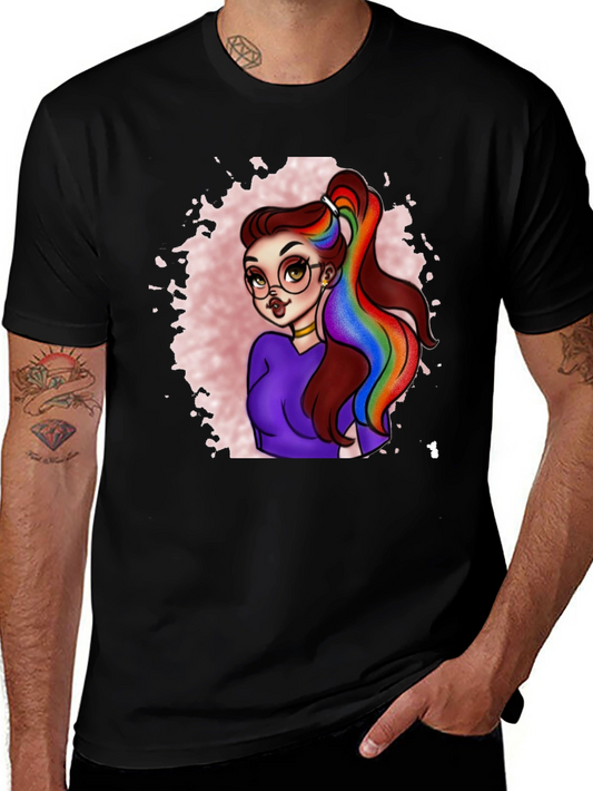 Rainbow Hair Cartoon Graphic T-Shirt