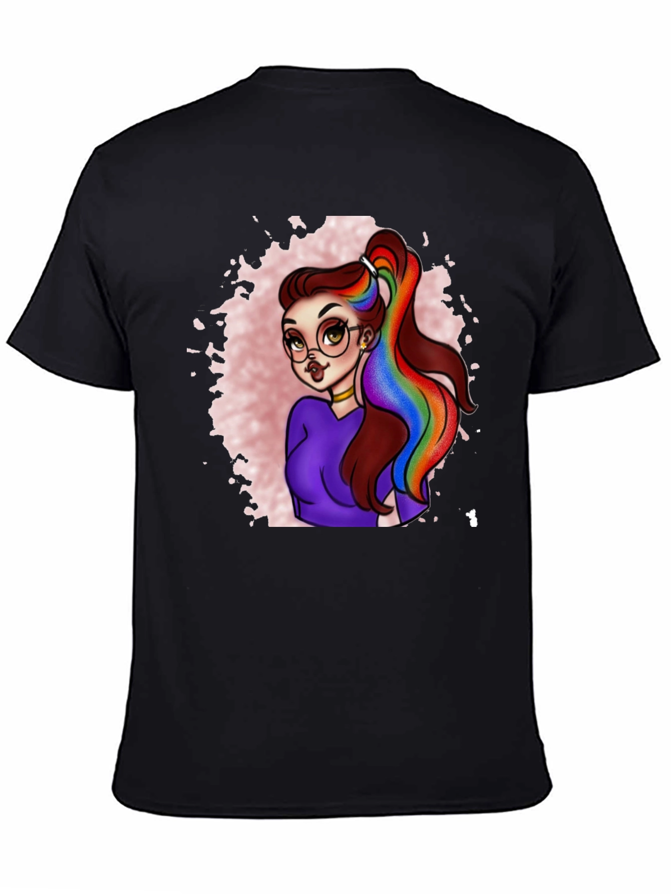 Rainbow Hair Cartoon Graphic T-Shirt