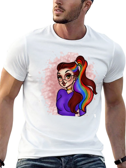 Rainbow Hair Cartoon Graphic T-Shirt