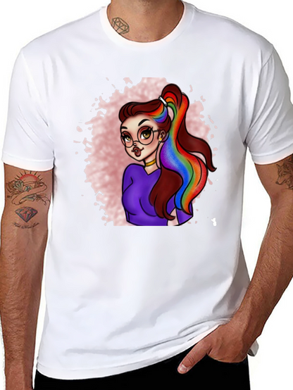 Rainbow Hair Cartoon Graphic T-Shirt