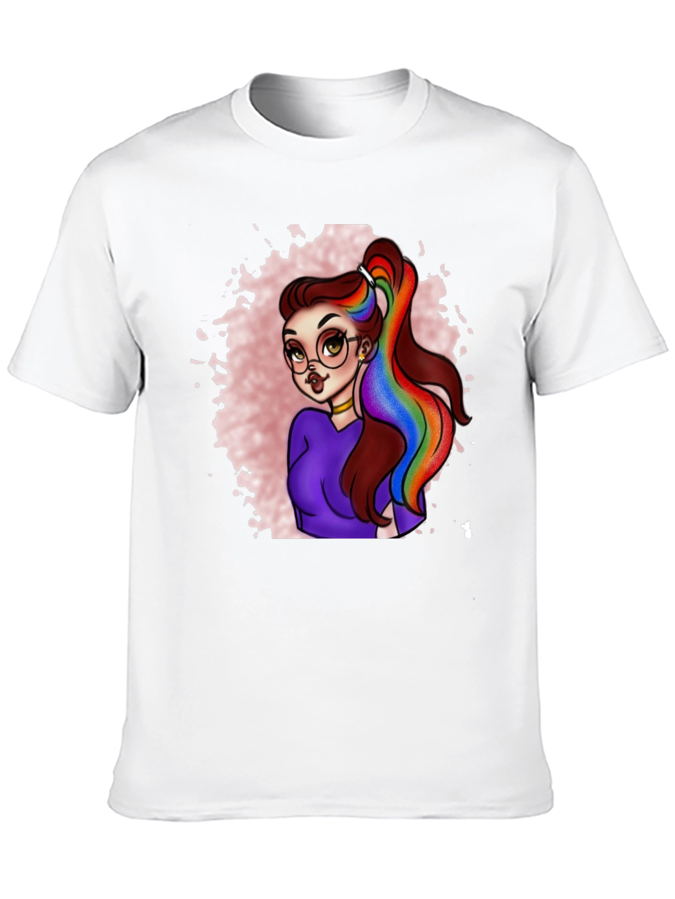 Rainbow Hair Cartoon Graphic T-Shirt
