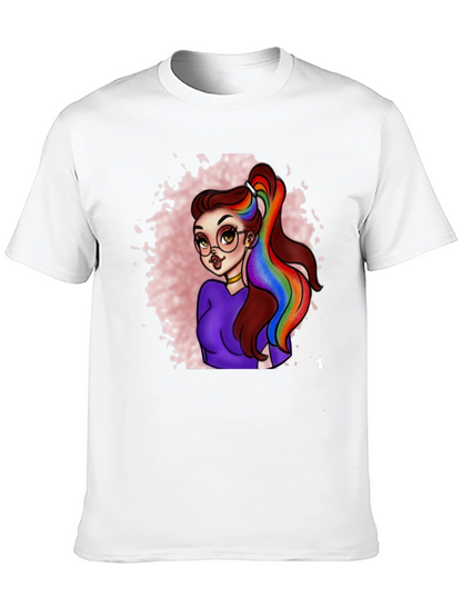 Rainbow Hair Cartoon Graphic T-Shirt
