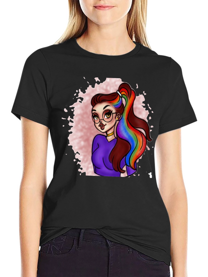 Rainbow Hair Cartoon Graphic T-Shirt