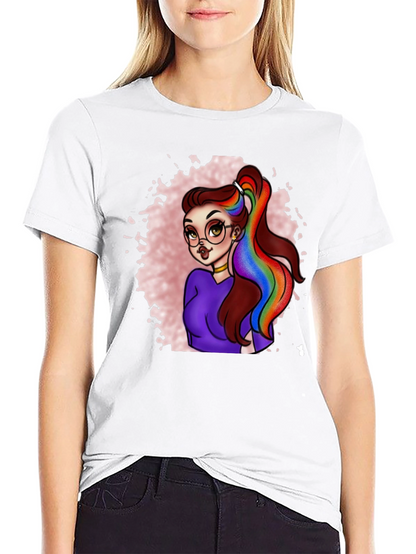 Rainbow Hair Cartoon Graphic T-Shirt