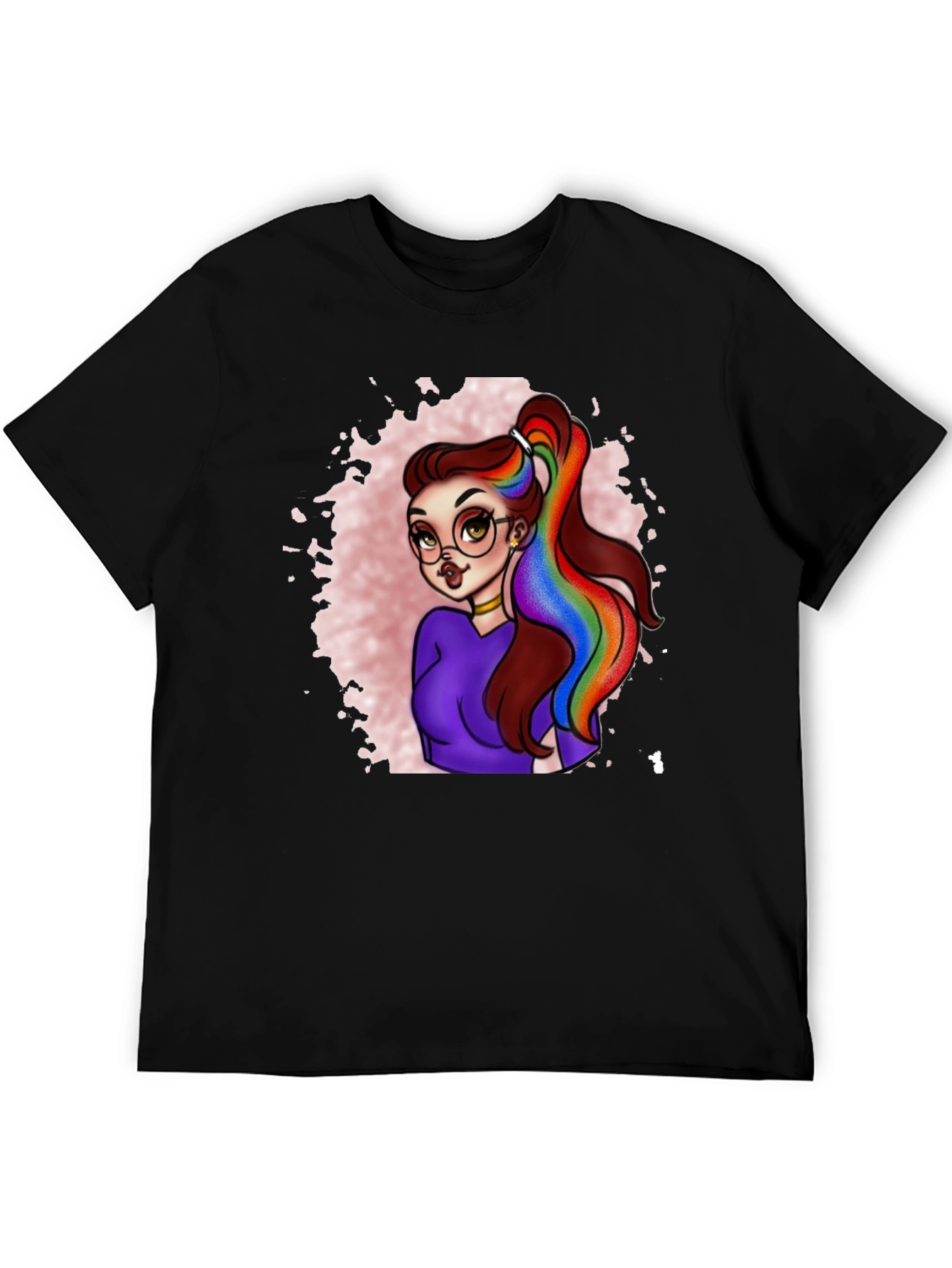 Rainbow Hair Cartoon Graphic T-Shirt
