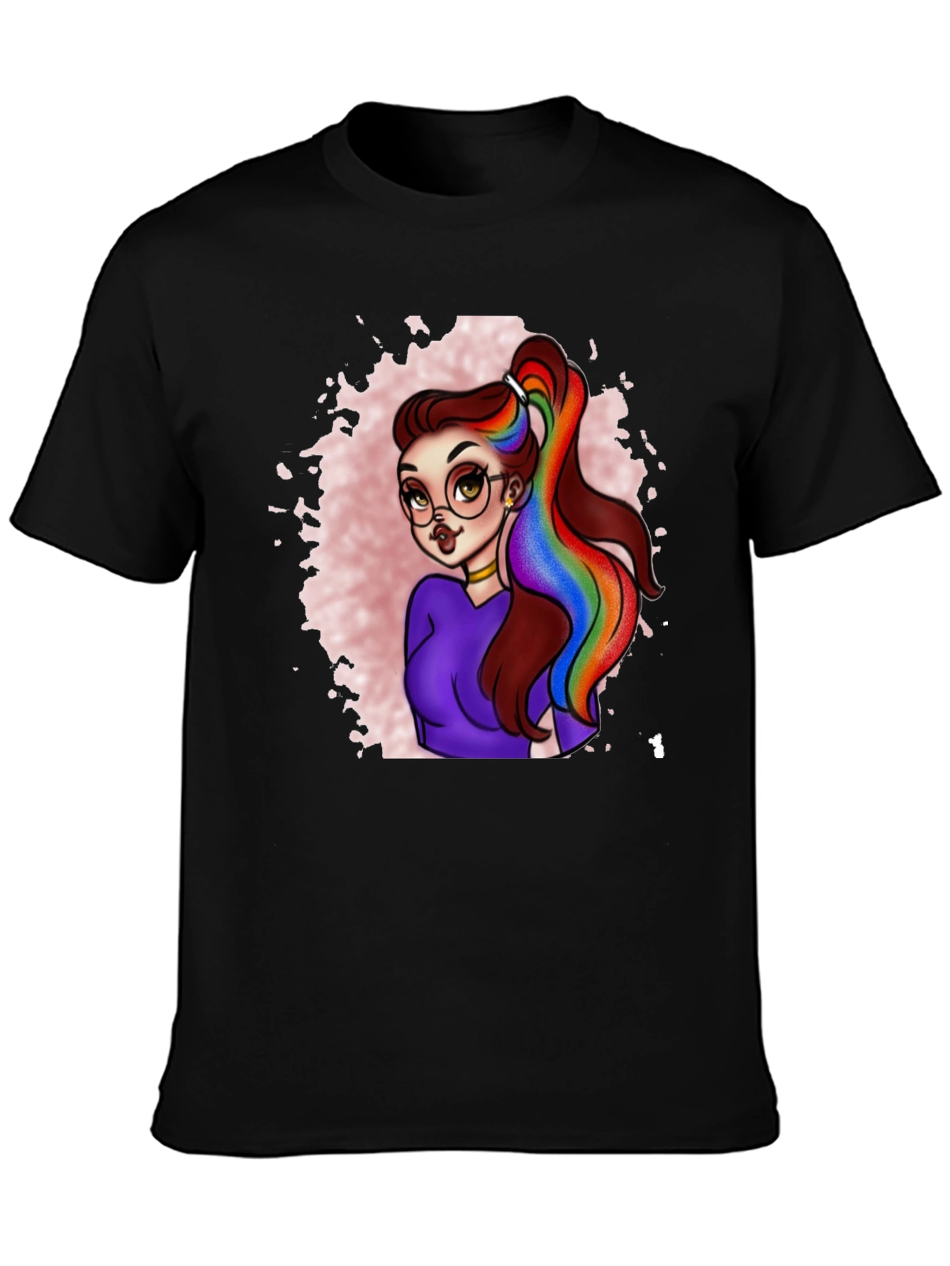 Rainbow Hair Cartoon Graphic T-Shirt