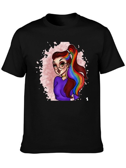 Rainbow Hair Cartoon Graphic T-Shirt