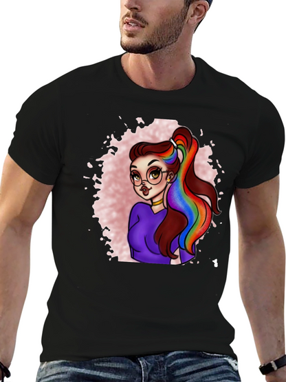 Rainbow Hair Cartoon Graphic T-Shirt