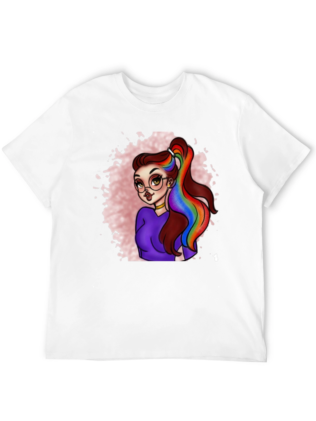 Rainbow Hair Cartoon Graphic T-Shirt