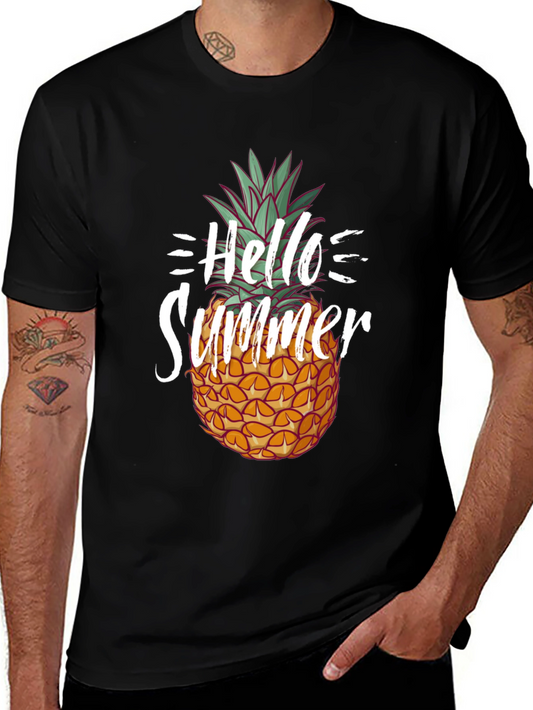Hello Summer Pineapple Graphic Tee - Black Cotton Shirt