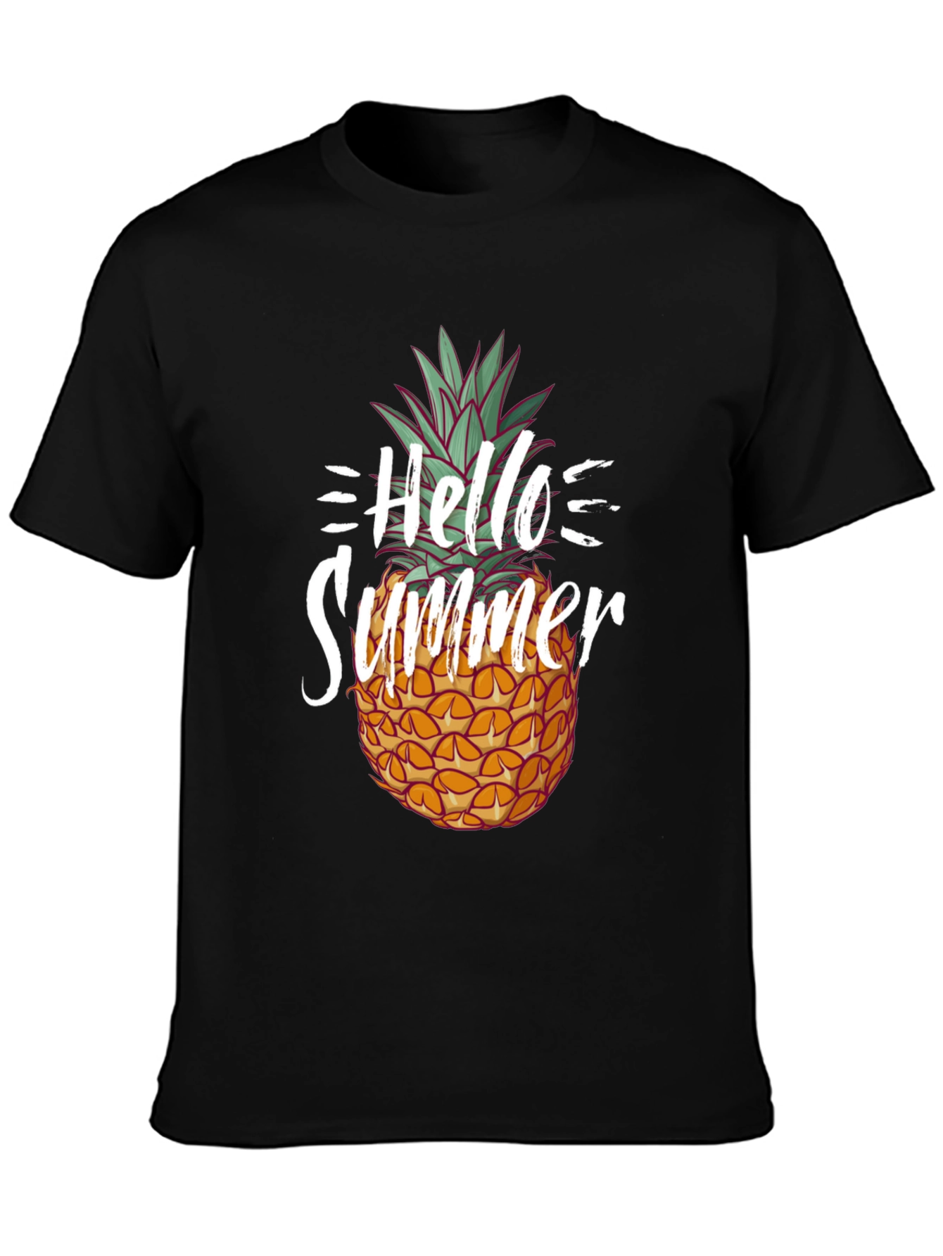 Hello Summer Pineapple Graphic Tee - Black Cotton Shirt