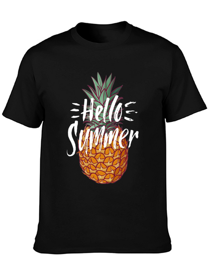 Hello Summer Pineapple Graphic Tee - Black Cotton Shirt