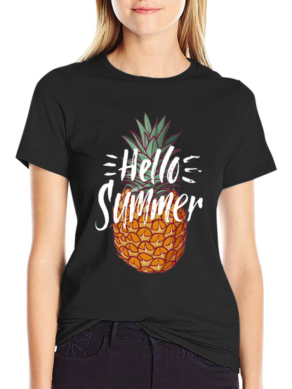 Hello Summer Pineapple Graphic Tee - Black Cotton Shirt