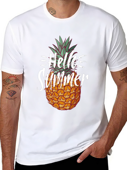 Hello Summer Pineapple Graphic Tee - Black Cotton Shirt