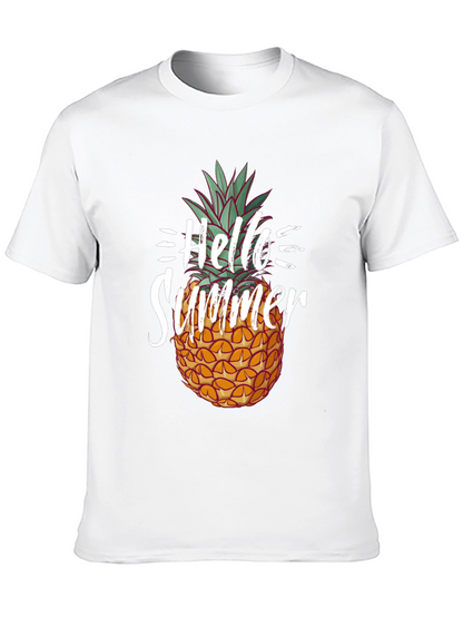 Hello Summer Pineapple Graphic Tee - Black Cotton Shirt