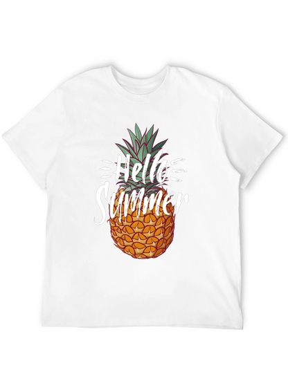 Hello Summer Pineapple Graphic Tee - Black Cotton Shirt