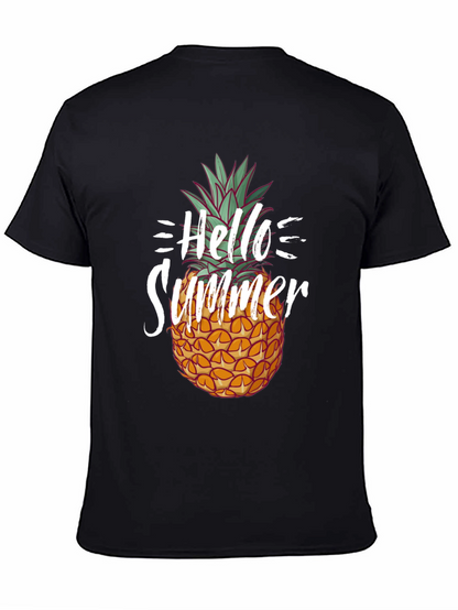 Hello Summer Pineapple Graphic Tee - Black Cotton Shirt