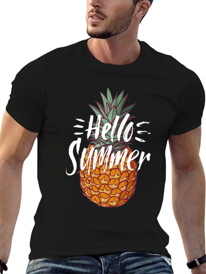 Hello Summer Pineapple Graphic Tee - Black Cotton Shirt