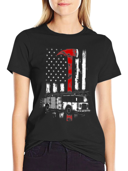 Firefighter American Flag Axe T-Shirt