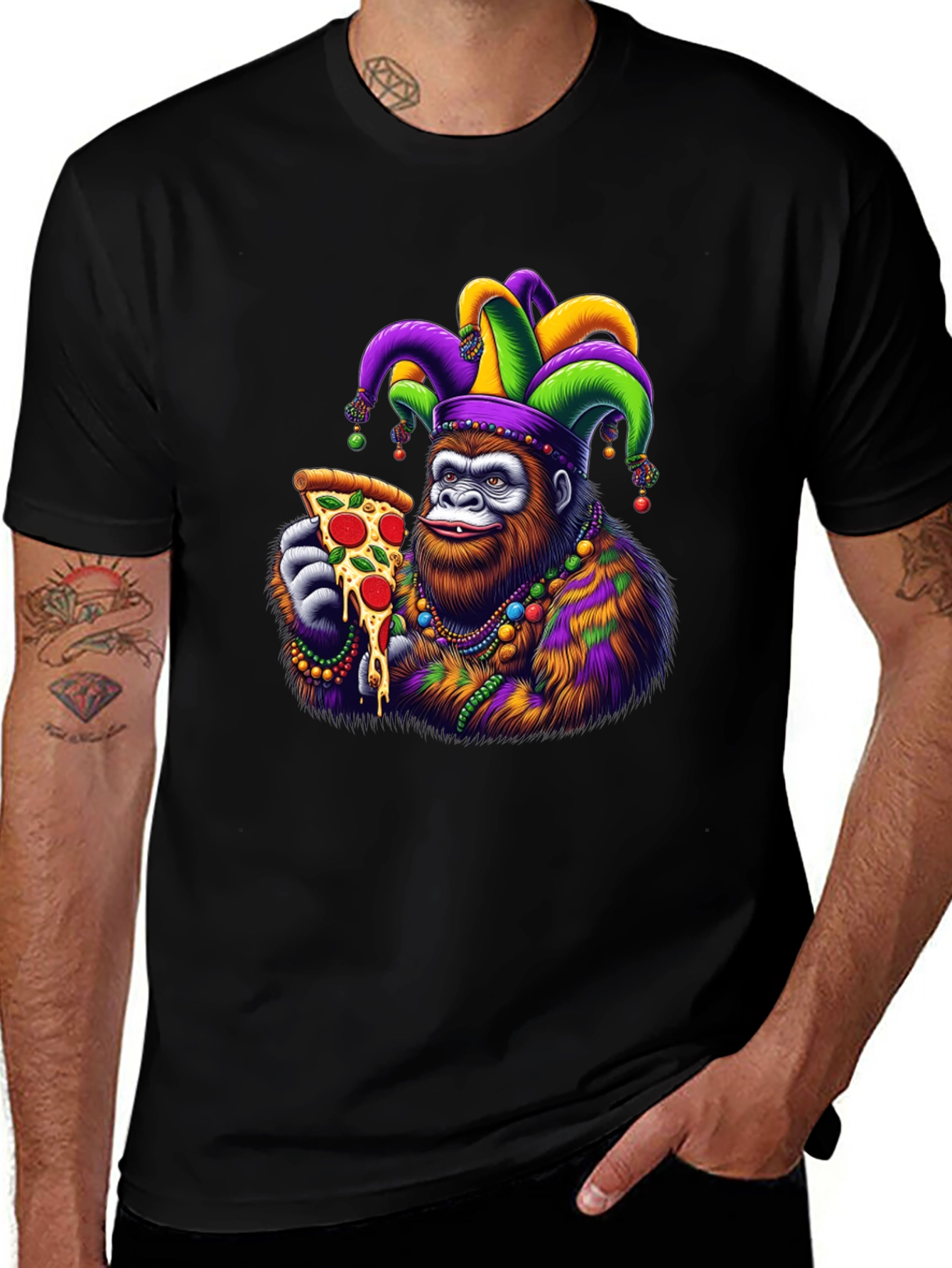Gorilla Mardi Gras Pizza T-Shirt