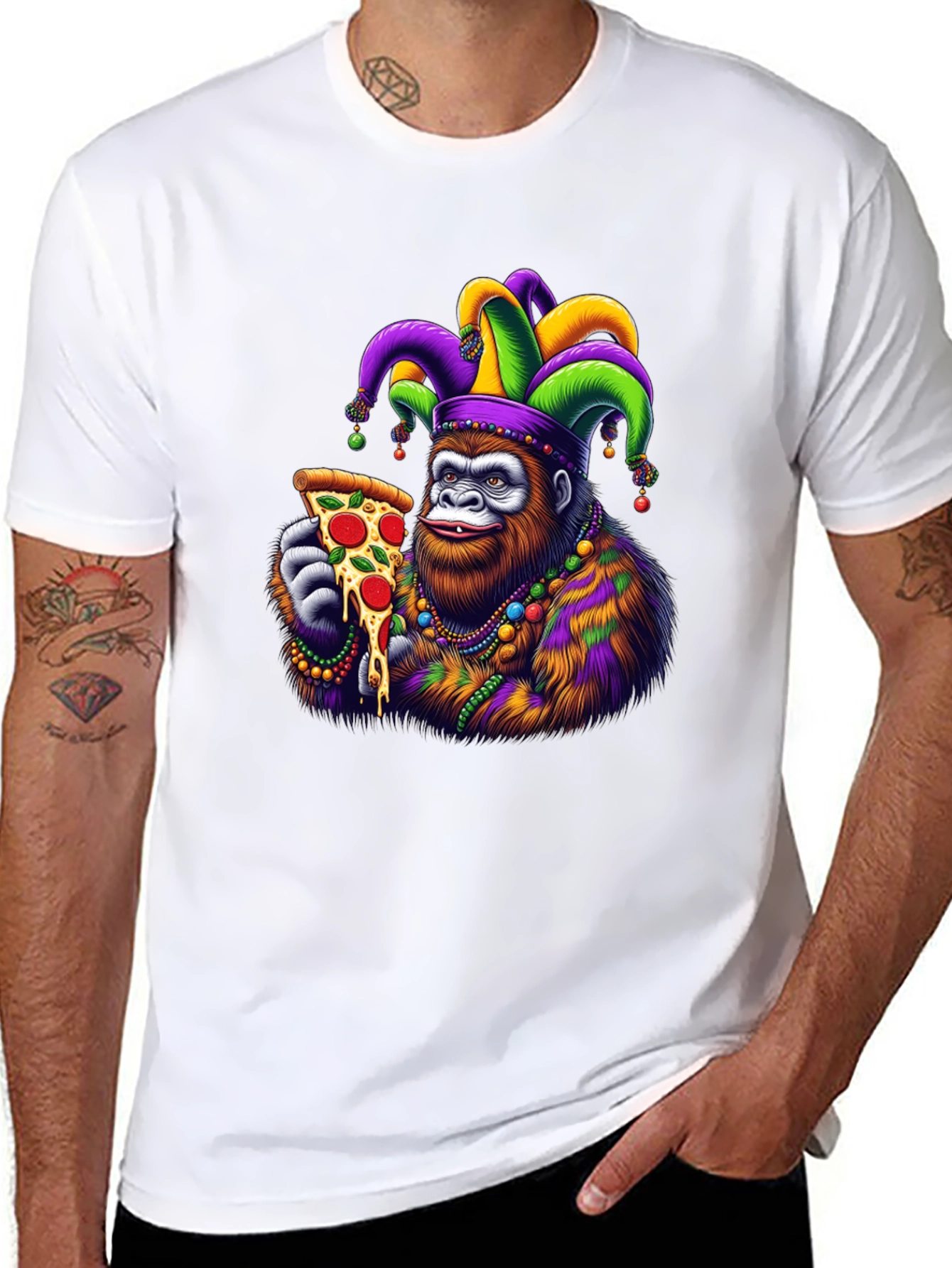 Gorilla Mardi Gras Pizza T-Shirt