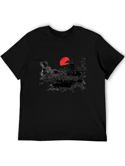 Japanese Sunset Graphic Tee - Black Cotton T-Shirt