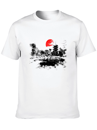 Japanese Sunset Graphic Tee - Black Cotton T-Shirt