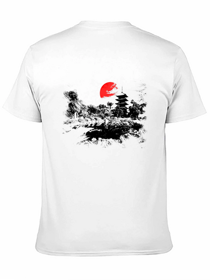 Japanese Sunset Graphic Tee - Black Cotton T-Shirt