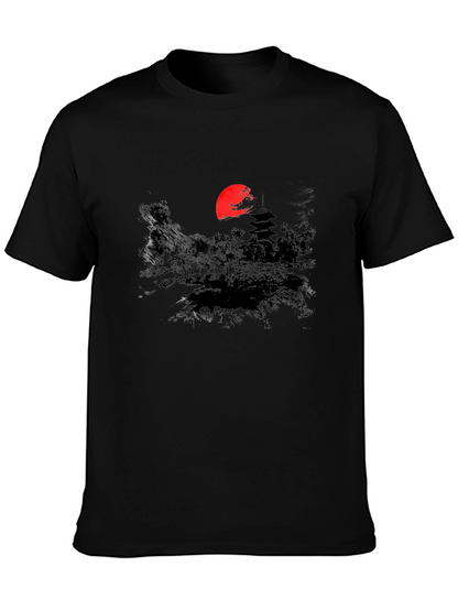 Japanese Sunset Graphic Tee - Black Cotton T-Shirt