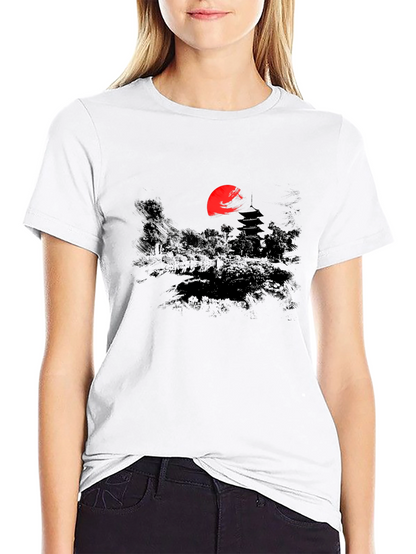 Japanese Sunset Graphic Tee - Black Cotton T-Shirt