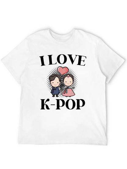 I Love K-Pop Cartoon Couple Black T-Shirt