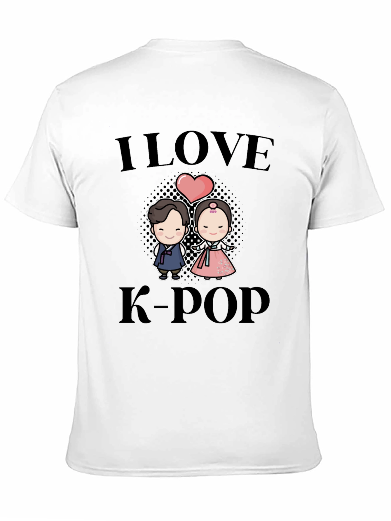I Love K-Pop Cartoon Couple Black T-Shirt