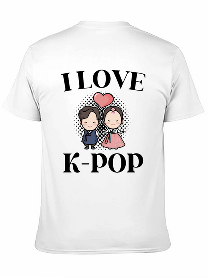 I Love K-Pop Cartoon Couple Black T-Shirt