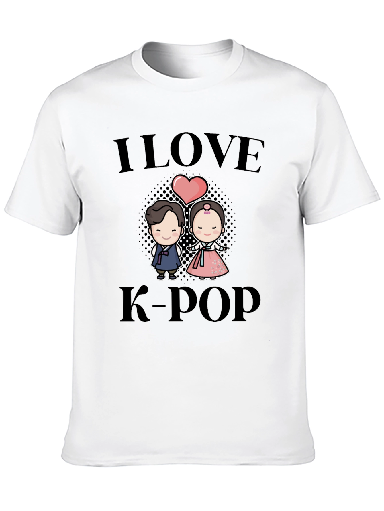 I Love K-Pop Cartoon Couple Black T-Shirt