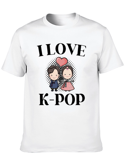 I Love K-Pop Cartoon Couple Black T-Shirt