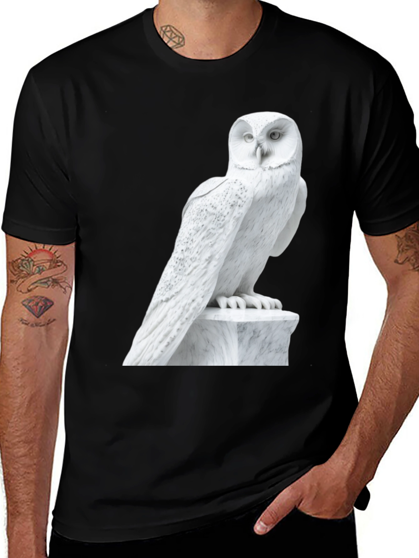Owl Statue Graphic T-Shirt - Unisex Black Tee