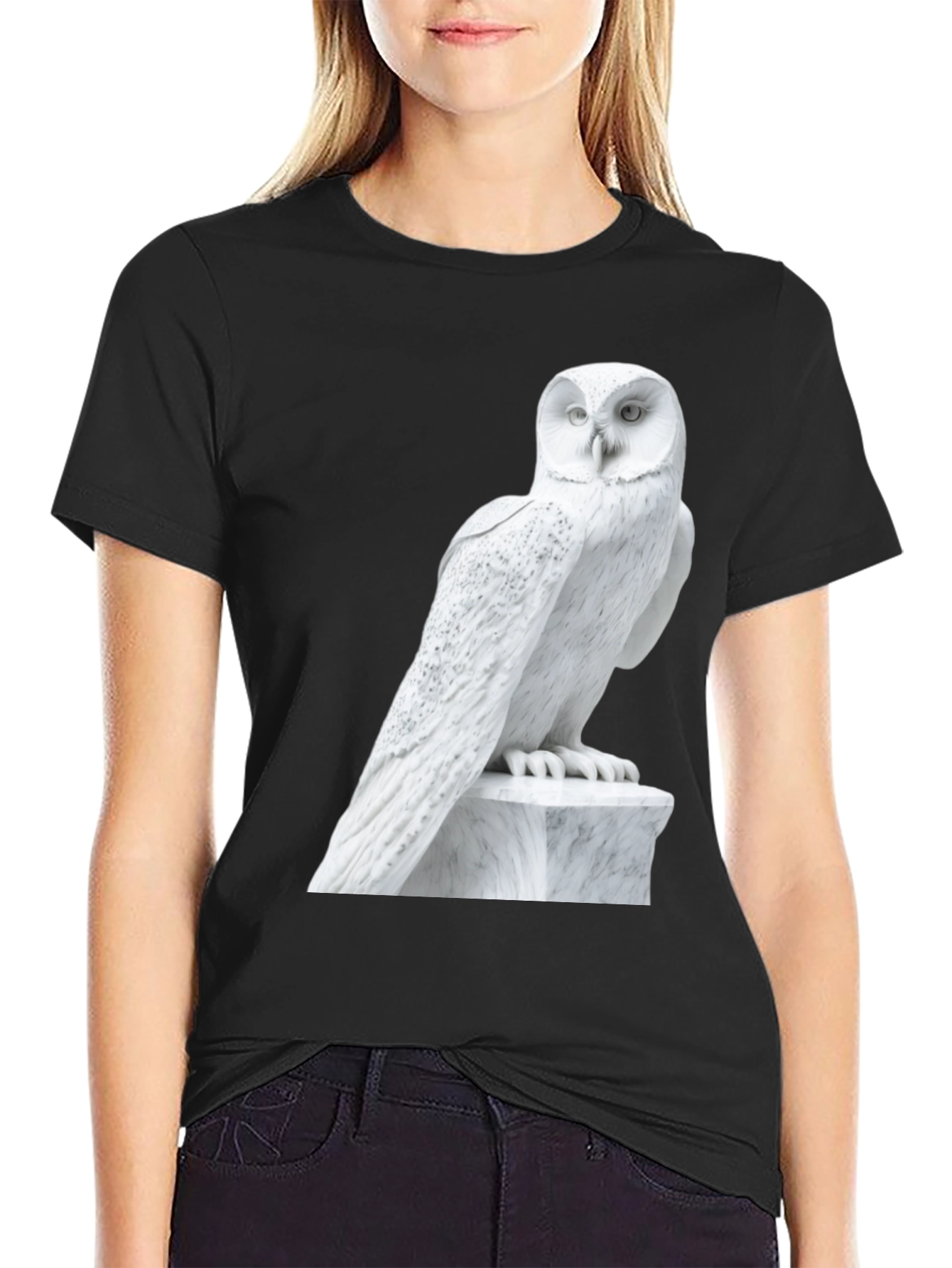 Owl Statue Graphic T-Shirt - Unisex Black Tee