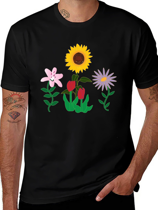Floral Graphic T-Shirt - Black Casual Tee