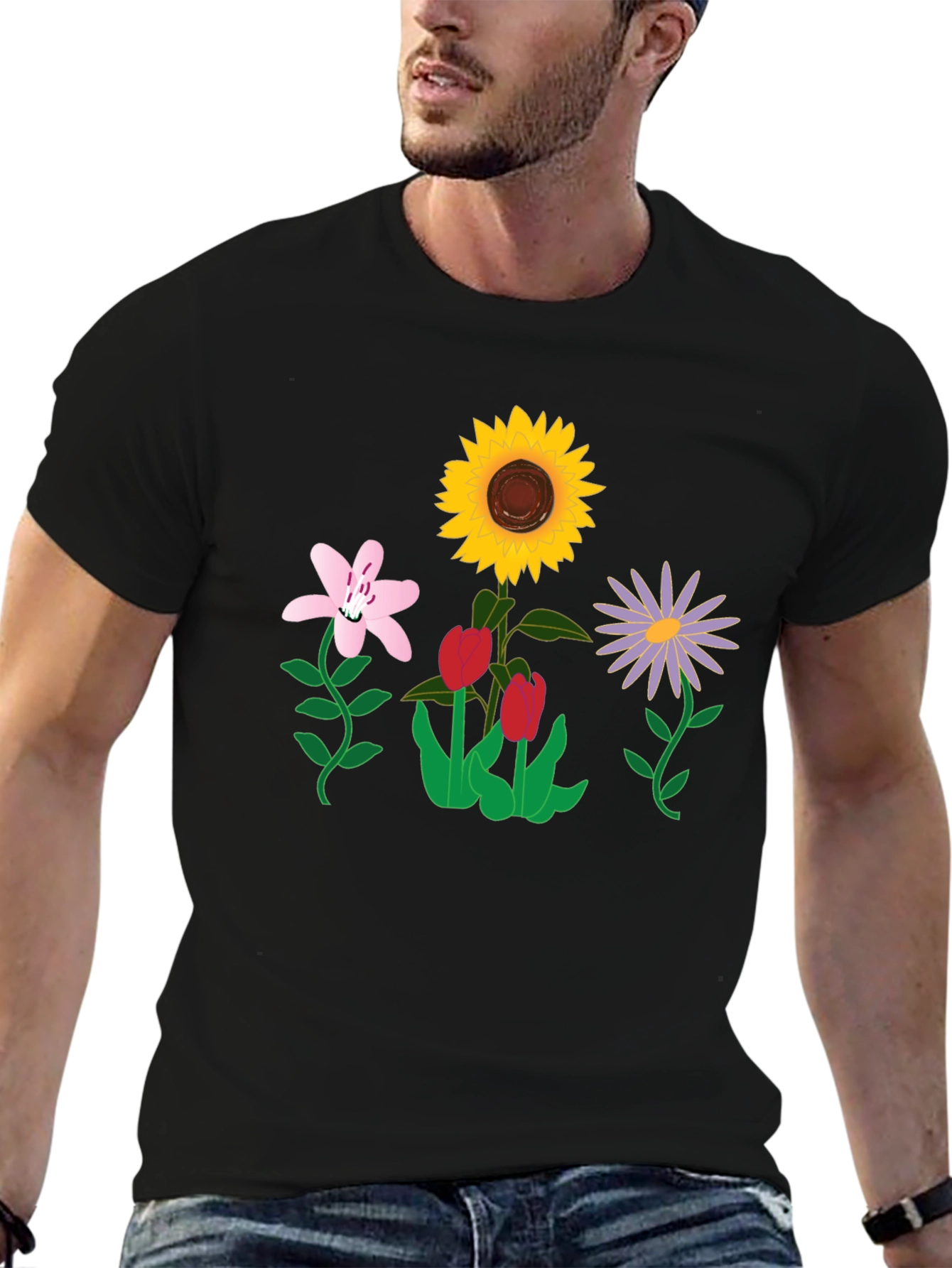 Floral Graphic T-Shirt - Black Casual Tee