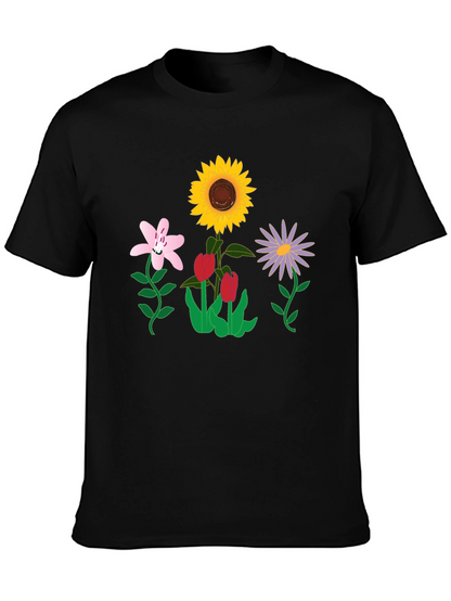 Floral Graphic T-Shirt - Black Casual Tee