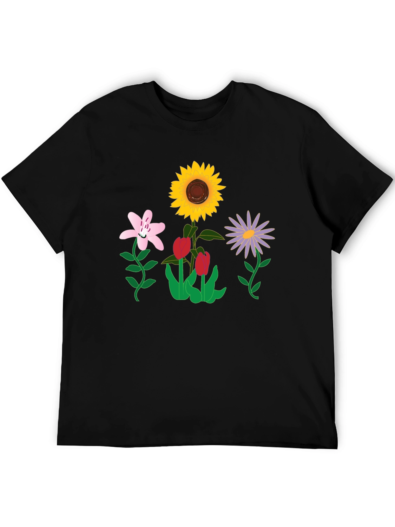 Floral Graphic T-Shirt - Black Casual Tee
