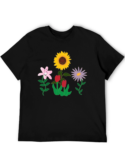Floral Graphic T-Shirt - Black Casual Tee