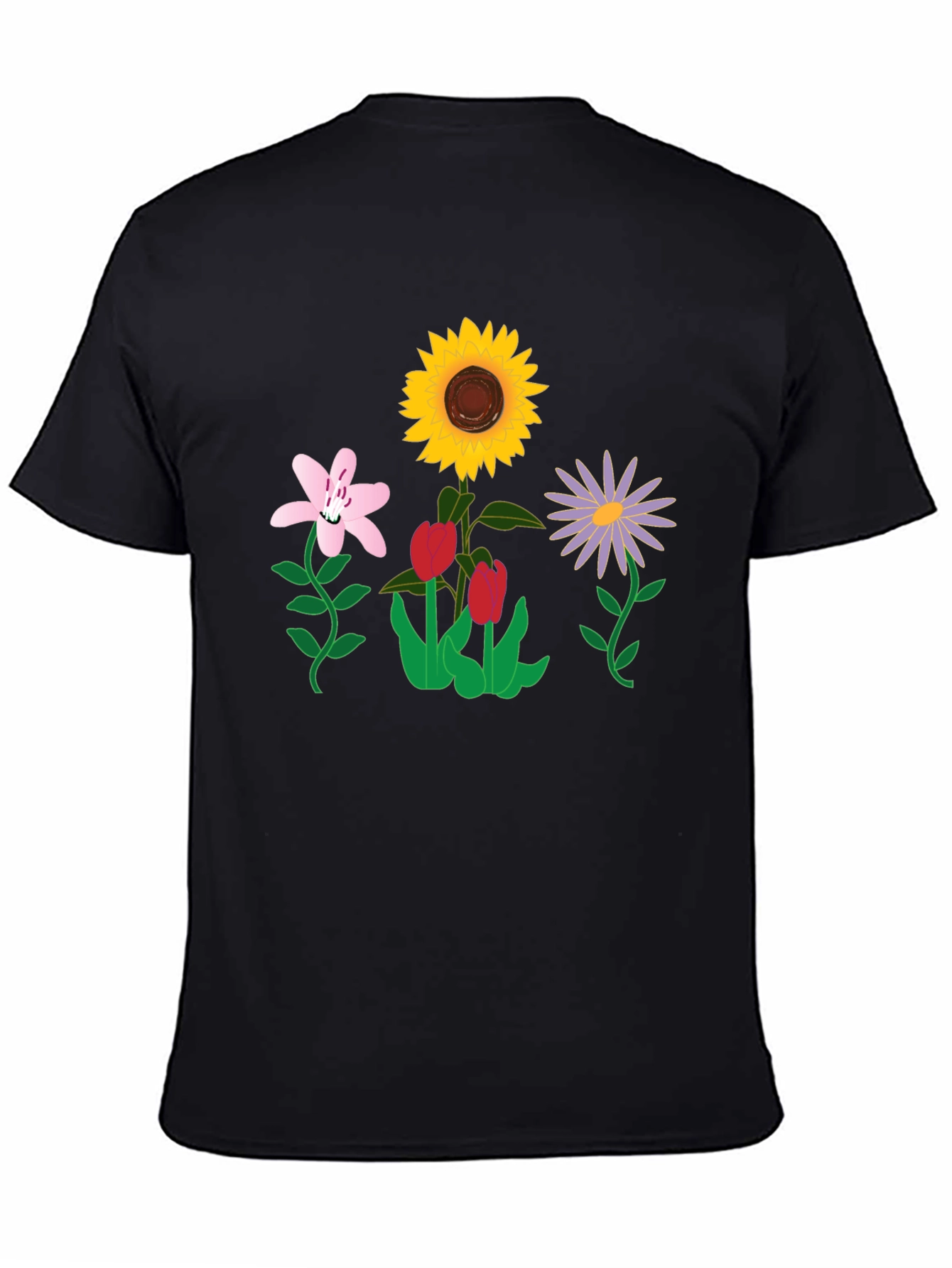 Floral Graphic T-Shirt - Black Casual Tee