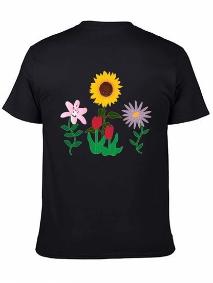 Floral Graphic T-Shirt - Black Casual Tee