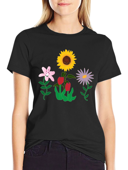 Floral Graphic T-Shirt - Black Casual Tee