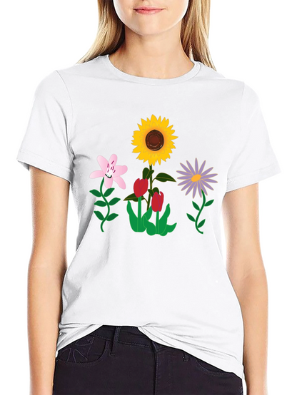 Floral Graphic T-Shirt - Black Casual Tee