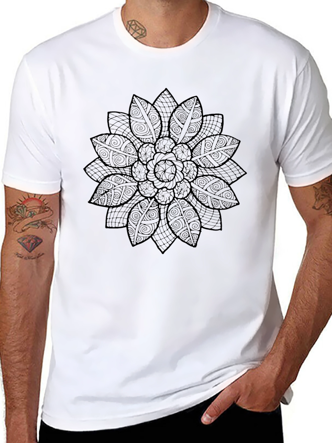 Black Floral Mandala Graphic T-Shirt