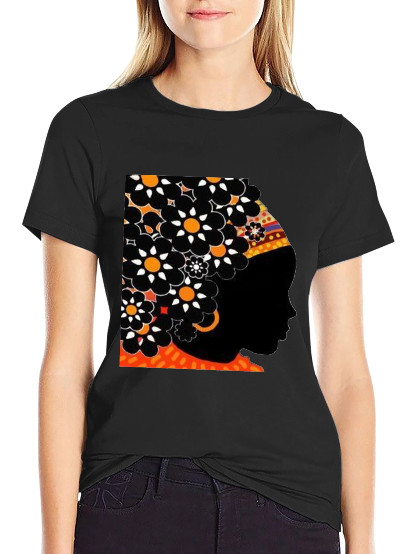 Floral Afro Silhouette Graphic Tee