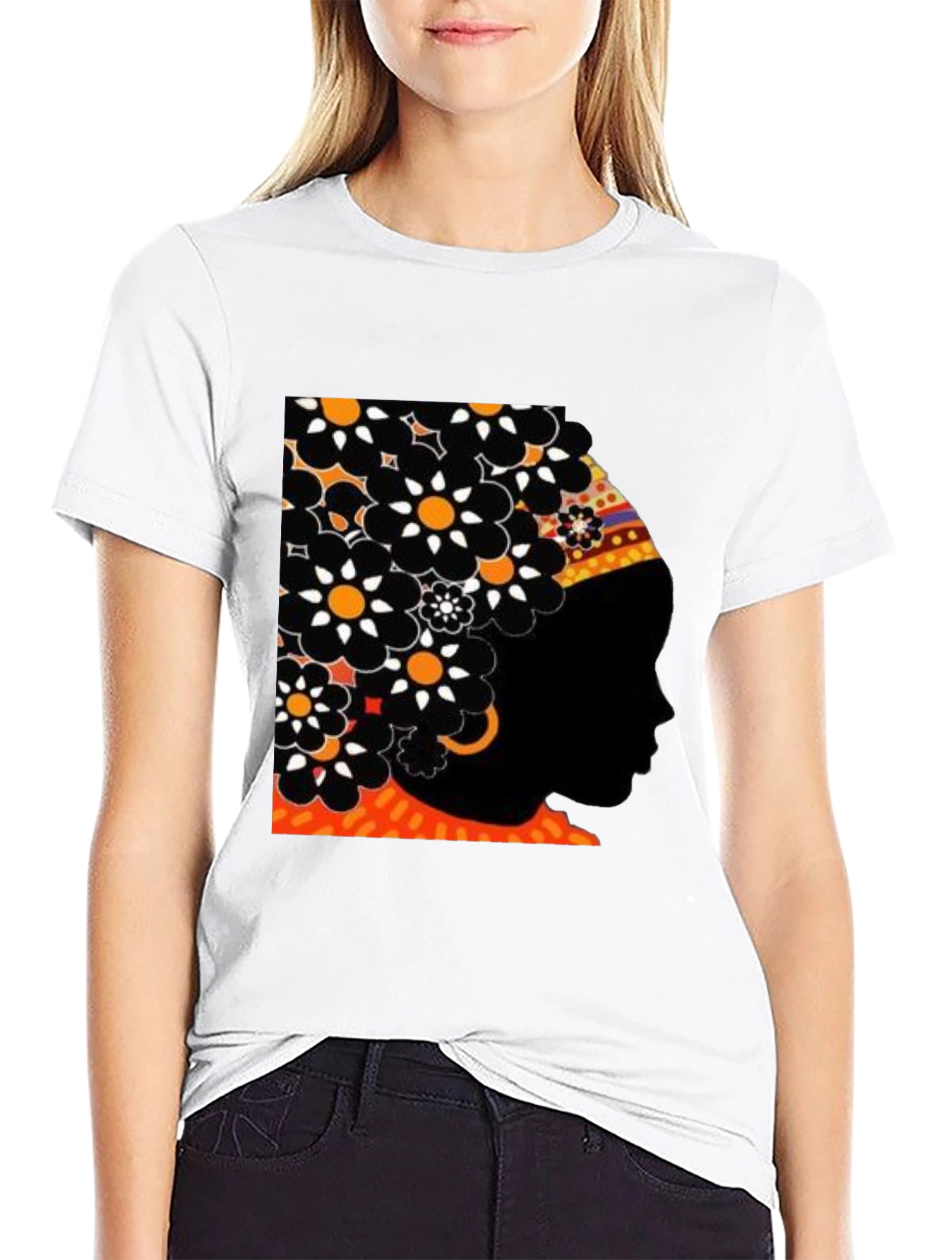 Floral Afro Silhouette Graphic Tee